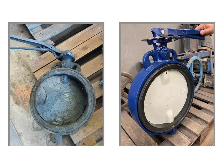 Antes e depois da recuperação de Válvula borboleta Niagara wafer DN 300 (comparativo 1)